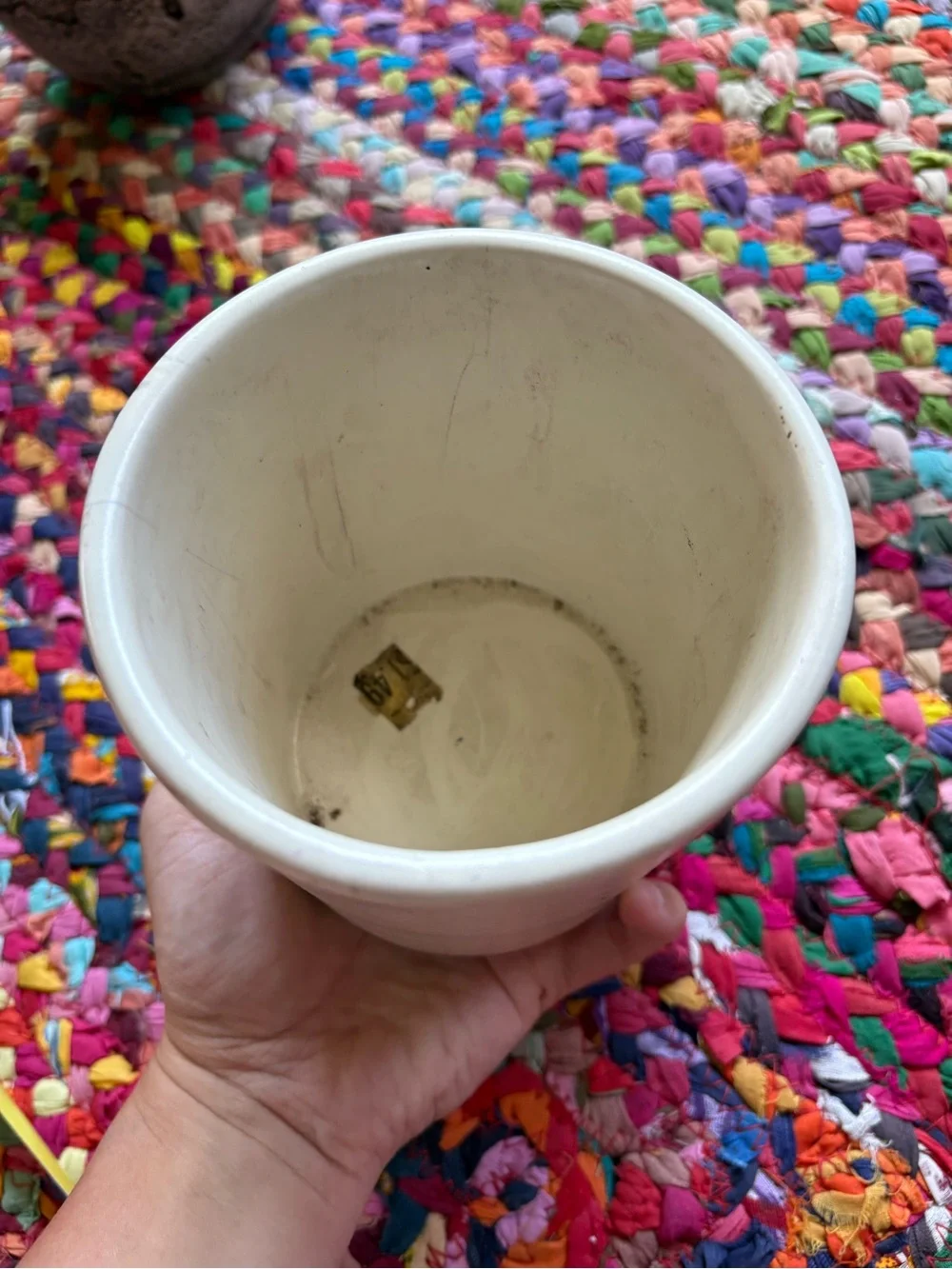 VINTAGE OFF WHITE NEUTRAL CERAMIC PLANTER POT